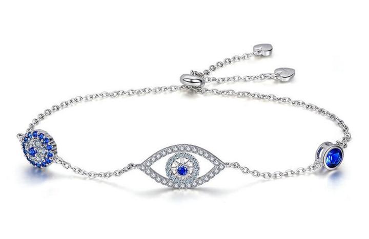 Evil eye charm bracelet with diamonds sterling silver bangles wholesale supplier china
